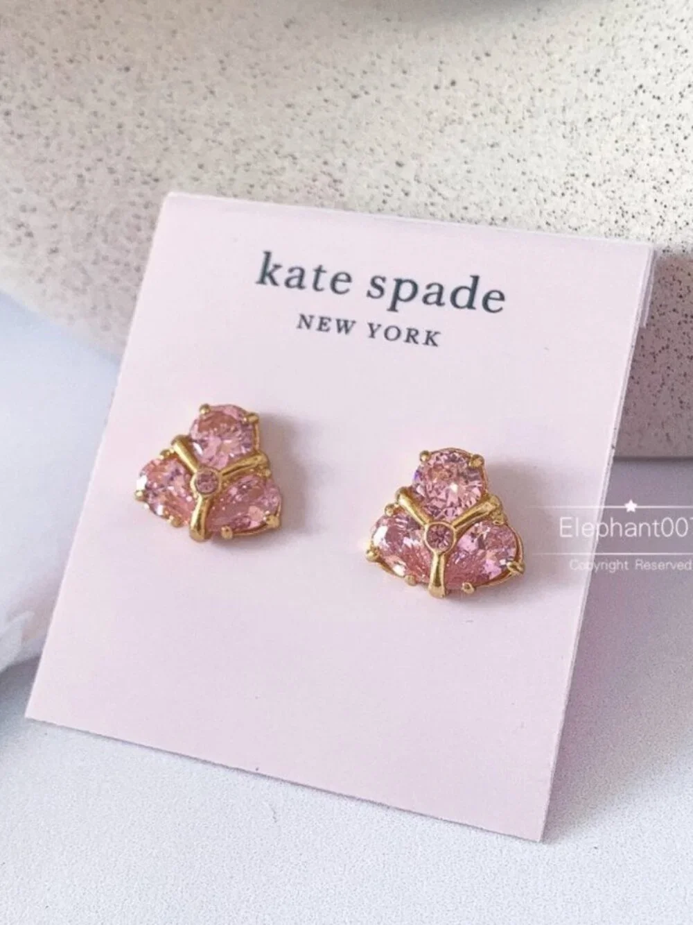 Kate Spade Pink Crystal Fan Stud Earrings Gold Tone Blush Cubic Zirconia